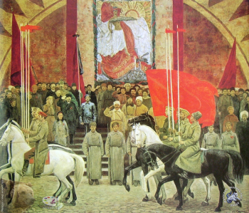 Соломин Николай Николаевич. Первый парад. Холст, масло. 200х200. 1970. Студия военных художников имени М.Б.Грекова.