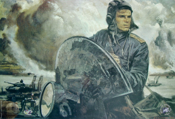 Соломин Николай Николаевич. Переправа. Из цикла `Учения Запад-81`. Холст, масло. 80х120. 1981. Студия военных художников имени М.Б.Грекова.