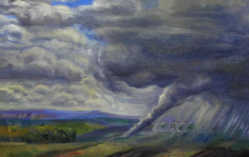 Чечурова Людмила Павловна. Смерч. Картон, масло. 35,5х54,5. 1991. Историко-этнографический музей-заповедник Шушенское.