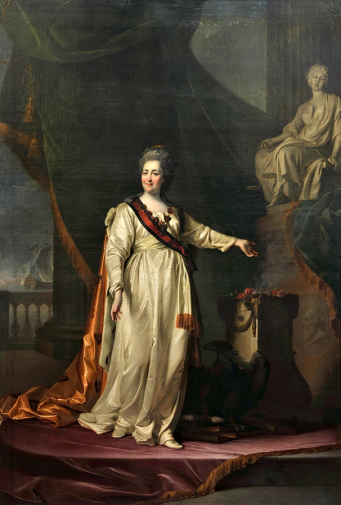 Левицкий Дмитрий Григорьевич. Екатерина II - законодательница в храме богини правосудия. Холст, масло. 298х206. 1783. Новосибирский государственный художественный музей.