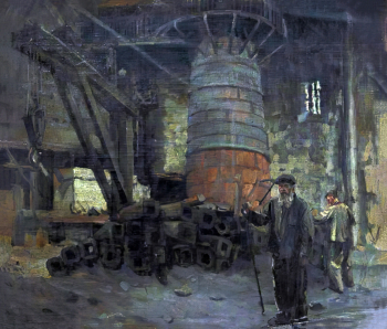 Кобелев Серафим Иванович. Металлургический комбинат. Холст, масло. 47х55. 1950-е. Ордынский историко-художественный музей.
