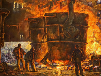Сичков Валерий Иосифович. У металлургов Урала. Холст, масло. 92х122. 1981. Магнитогорская картинная галерея.