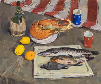 Папикян Альберт Степанович. Лангусты. Картон, масло. 50х70. 1970-е. Дальневосточный художественный музей.