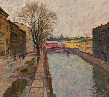 Папикян Альберт Степанович. Ленинград. Мойка. Картон, масло. 81х91. 1984. Волгоградский музей изобразительных искусств имени И.И.Машкова.