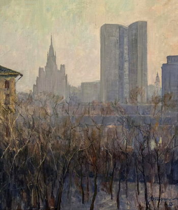 Жданов Юрий Тимофеевич. Рассвет над Москвой-рекой. Холст, масло. 70х60. 1985. Музей Большого театра России.