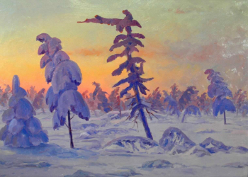 Сумин Валентин Павлович. Рассвет в Заполярье. Картон, масло. 50х70. 1975. Историко-этнографический музей-заповедник Шушенское.