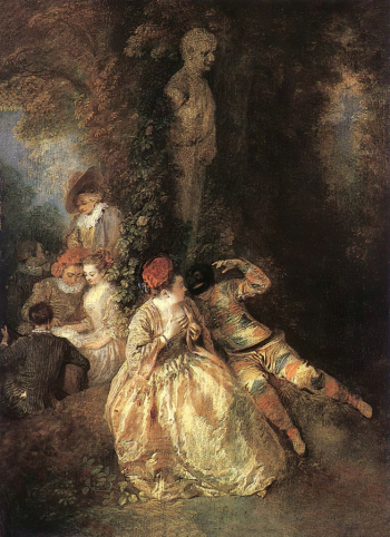 Жан Антуан Ватто. Арлекин и Коломбина. Доска, масло. 36х26. 1716-1718. Собрание Уоллеса.