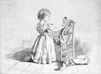 Кочетова Ольга Акимовна. Девочка с куклой. Бумага, офорт. 13,3х17,3. 1873. Вологодская областная картинная галерея.