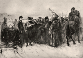 Кошевой Павел Тихонович. Сталин и Дзержинский на Восточном фронте. Бумага, карандаш. 59х83. 1940. Государственный музейно-выставочный центр РОСИЗО.