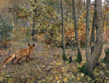 Комаров Алексей Никанорович. Лисица осенью. Холст, масло. 65х85. 1950-е. Государственный биологический музей имени К.А.Тимирязева.