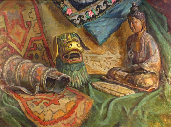 Рушев Николай Константинович. Натюрморт с Буддой. Холст, масло. 66,5х90. 1952. Историко-этнографический музей-заповедник Шушенское.