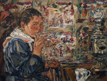Пырин Михаил Семёнович. Чай пьёт. Холст, масло. 62х80. 1916. Ивановский областной художественный музей.