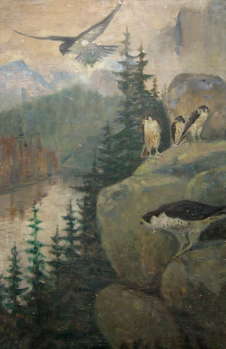 Неизвестный художник. Соколы в горах. Холст, масло. 120х76. 20 век. Ирбитский историко-этнографический музей