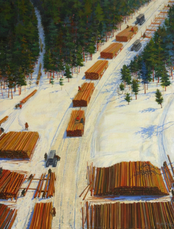 Цветков Борис Иванович. Погрузка канадского леса. Холст, масло. 88,5х67. 1932. Государственный музейно-выставочный центр РОСИЗО.