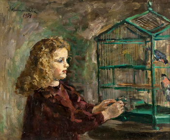 Кончаловский Пётр Петрович. Девочка с птичкой. Холст, масло. 66х80. 1954. Волгоградский музей изобразительных искусств имени И.И.Машкова.