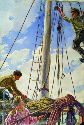 Кончаловский Пётр Петрович. На палубе тральщика. Холст, масло. 300х203. 1937. Воронежский областной художественный музей имени И.Н.Крамского.