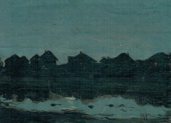 Крылов Иван Иванович. Ночка (Хутор при лунном свете). Холст, масло. 13,2х18,5. 1900-1909. Новочеркасский музей истории донского казачества.