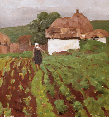 Лихачёв Михаил Иванович. Хуторок. Картон, масло. 37,2х34,5. Воронежский областной художественный музей имени И.Н.Крамского.