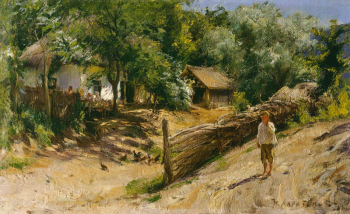 Харитонов Николай Васильевич. Хуторской мальчик. Фанера, масло. 14х23. Начало 20 века. Краснодарский краевой художественный музей имени Ф.А.Коваленко.