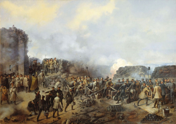 Шукаев Григорий Фёдорович. Бой на Малаховом кургане в Севастополе в 1855 году. Холст, масло. 150х213. 1856. Военно-исторический музей артиллерии, инженерных войск и войск связи.