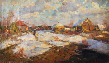 Боков Анатолий Николаевич. Весной повеяло. Холст, масло. 97,5х168. 1947. Курганский областной художественный музей.