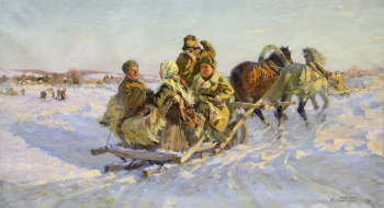 Боков Анатолий Николаевич. Едут долгожданные. Холст, масло. 110х205. 1948. Государственный музей изобразительных искусств Республики Татарстан.