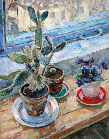 Казанчан Заря Семёновна. Кактусы. Холст, масло. 70х55. До 1977 года. Ставропольский краевой музей изобразительных искусств.
