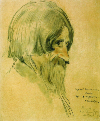 Кустодиев Борис Михайлович. Портрет крестьянина Котова. Бумага, карандаш, сангина. 31х25. Рязанский государственный областной художественный музей имени И.П.Пожалостина.