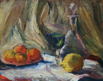 Крайц Полина Борисовна. Фрукты и графин. Холст, масло. 34,2х44,2. 1937. Ивановский областной художественный музей.
