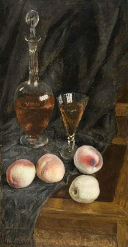 Машков Илья Иванович. Графин и персики. Холст, масло. 77х40. 1930-е. Государственный историко-художественный и литературный Музей-заповедник Абрамцево.