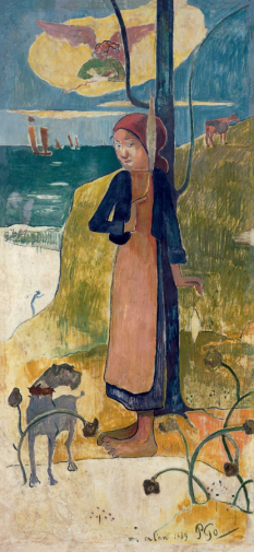 Поль Гоген. Жанна д`Арк или бретонка с прялкой. Фреска на дереве. 134х62,9. 1889. Музей Винсента ван Гога (Амстердам).