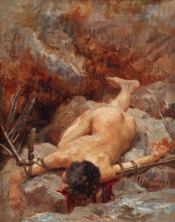 Влахо Буковац. Икар на земле (Икар на скалах). Холст, масло. 1897. Современная галерея (Загреб).