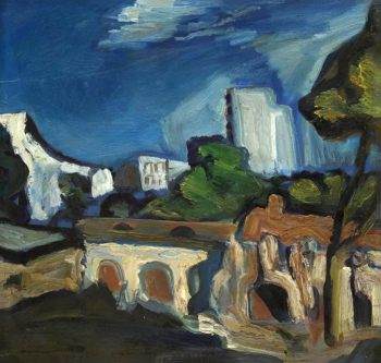 Шлихт Виктор Михайлович. Вид из окна мастерской. Оргалит, масло. 58х61. 1979. Приморская государственная картинная галерея.