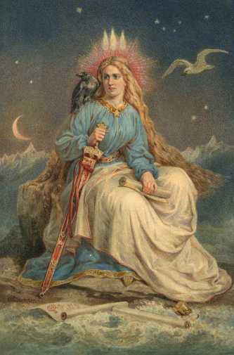 Иоганн Баптист Цвекер. Персонификация Исландии. Бумага, акварель. 1864. Художественный музей Университета Аберистуита.