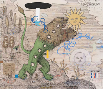 Уильям Уайли. Лев, пожирающий Солнце. Холст, смешанная техника. 62х73. 2005. Частная коллекция.