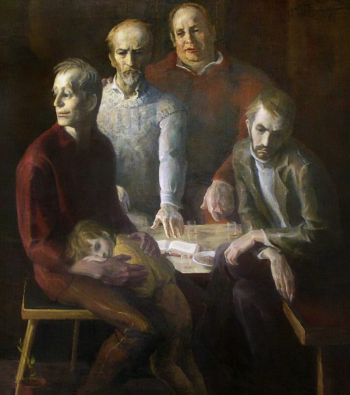 Неменский Борис Михайлович. Собеседники. Холст, темпера. 158х137. 1984. Вологодская областная картинная галерея.