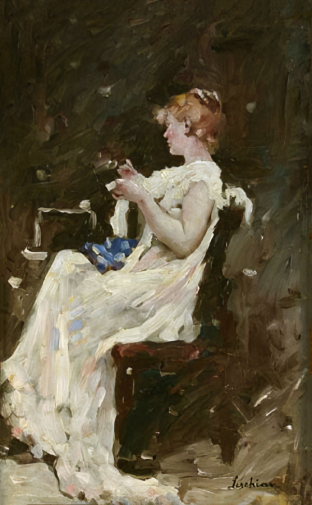 Штефан Лукьян. Женская работа. Холст, масло. 1905-1907. Национальный музей искусств Румынии.