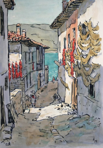 Рейнер Юрий Петрович. Албания. Улочка в селении. Бумага, акварель. 47х31. 1958. Нижнетагильский музей изобразительных искусств.