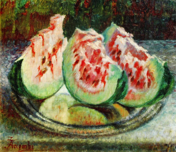 Зеф Коломби. Три куска арбуза. Холст, масло. 1940. Национальная галерея изобразительных искусств Албании.