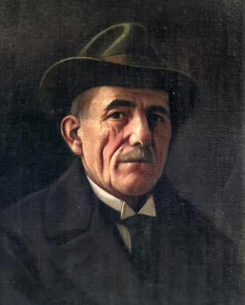 Кола Идромено. Автопортрет. Холст, масло. 56,5х41. 1938. Национальная галерея изобразительных искусств Албании.