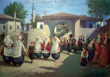 Кола Идромено. Свадьба в Шкодере. Холст, масло. 94х133. 1924. Национальная галерея изобразительных искусств Албании.