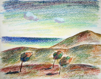 Кротов Анатолий Иванович. Осень. Бумага, масляная пастель. 24х31,9. 1984. Удмуртский республиканский музей изобразительных искусств.