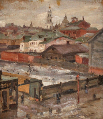 Александрова-Гнесина Ольга Фабиановна. Старый Арбат. Холст, масло. 26х22. Российская академия музыки имени Гнесиных.