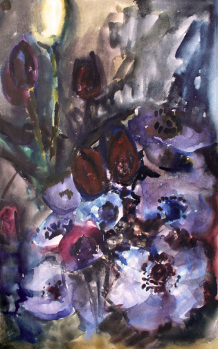 Бобкова Зоя Владимировна. Анемоны. Бумага, акварель. 59х37,5. 1963. Музейно-выставочный комплекс Новый Иерусалим.
