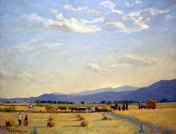 Вангьюш Мио. Поля под Корчей. Холст, масло. 1943. Национальная галерея изобразительных искусств Албании.