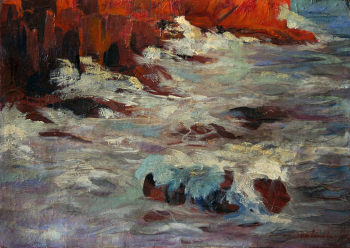 Йордан Кювлиев. Морской пейзаж. Бумага на картоне, масло. 26х36,5. Частная коллекция.