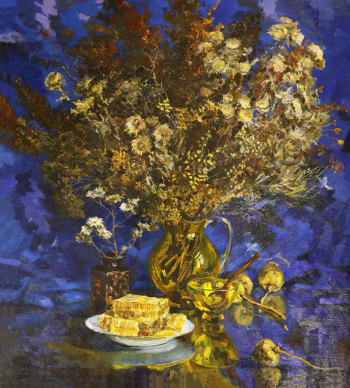 Зацепина Зинаида Ильинична. Сухие травы и мёд. Холст, масло. 90х80. 1983. Воронежский областной художественный музей имени И.Н.Крамского.