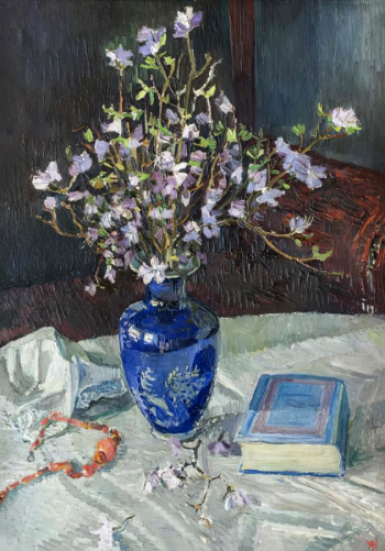 Жибинов Алексей Петрович. Багульник. Картон, масло. 72х51. 1950. Иркутский областной художественный музей имени В.П.Сукачева.