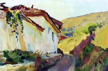 Шмидт Александр Владимирович. Бахчисарай. Бумага, масло. 27,4х42,4. 1950-е. Центральный выставочный зал Манеж (Санкт-Петербург).