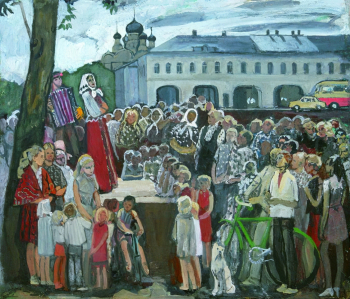 Жабский Алексей Александрович. Праздник русской песни в Угличе. Оргалит, темпера. 60х70. 1976. Угличский государственный историко-архитектурный и художественный музей.